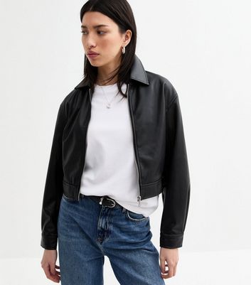 Cropped leather bomber Clearance